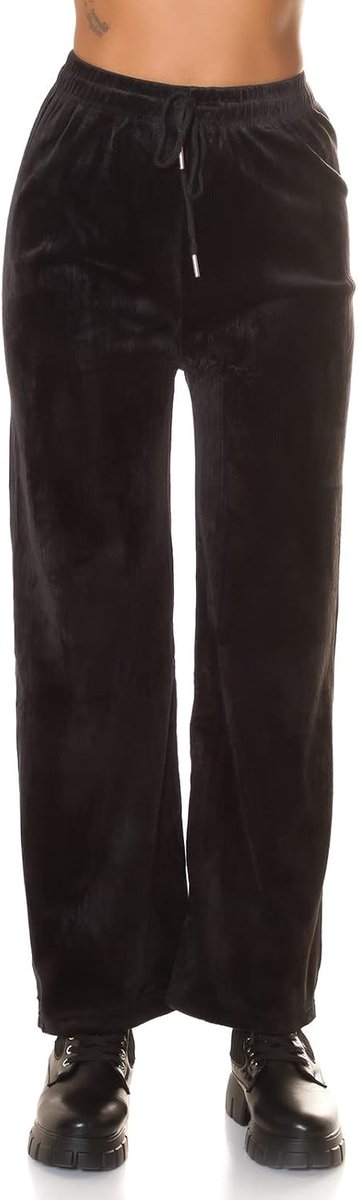 Highwaist Jogger fijncorduroy met slag, zwart, S/M