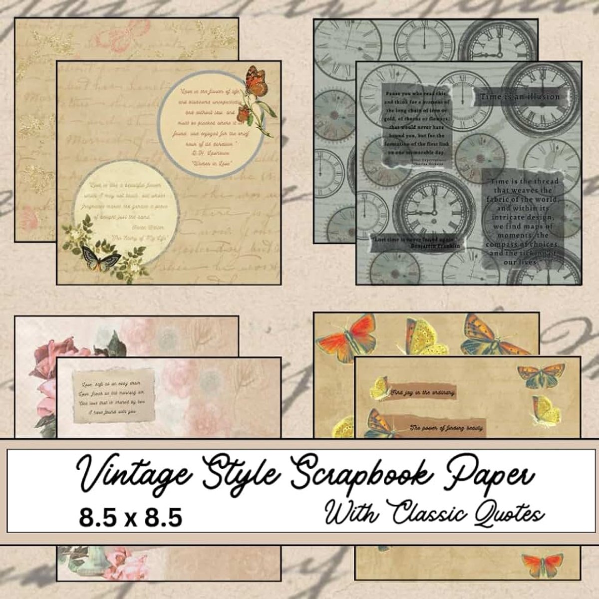 Paper With Classic Quotes 8.5 x 8.5: Perfect for junk journals, papercrafts and scrapbooking.