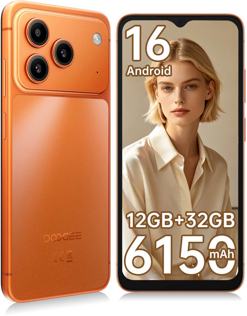 DOOGEE Note 57 Lite Smartphone - 6,56" - Android 16 - 12GB(3+9) RAM - 32GB ROM - 6150 mAh - Lichtgewicht 195 g - Oranje
