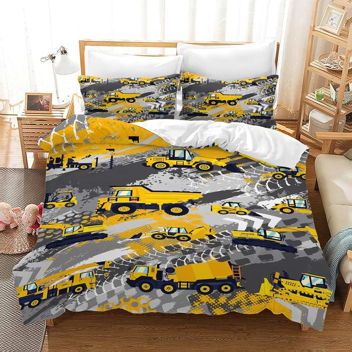 Beddengoed, 3D motordekbedovertrek met 2 kussenslopen, 100% microvezel, extreem sportthema, blauw beddengoed voor kinderen, jongens en mannen (tractor 1, 200 x 200 cm)