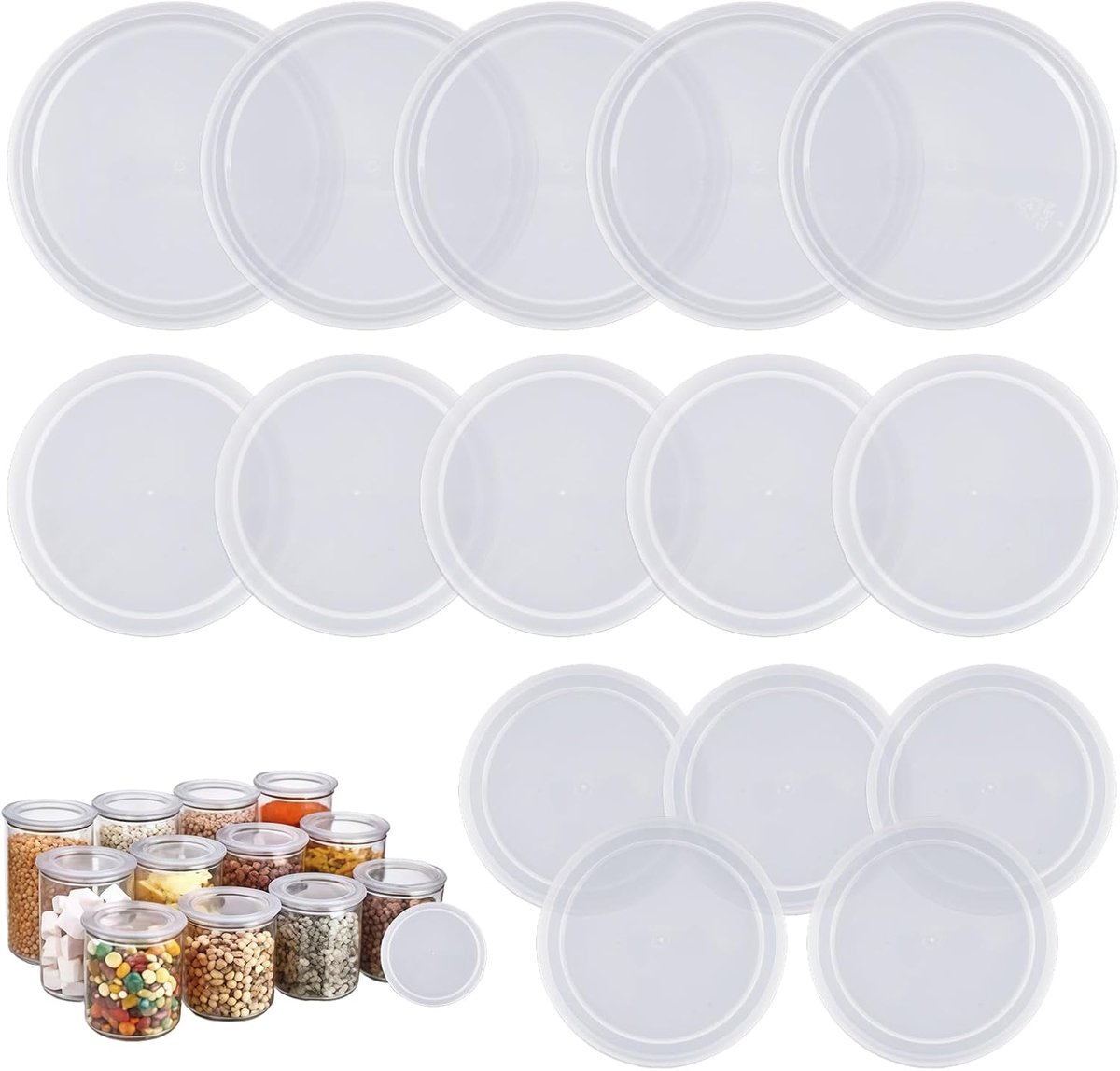 Deksels voor blikjes, 15 stuks, transparante deksels voor blikjes in 3 maten, deksel voor yoghurtbeker, afsluitbaar blikdeksel, blikdeksel kattenvoer voor opslag, verzegeld (100 mm, 83 mm, 74 mm)