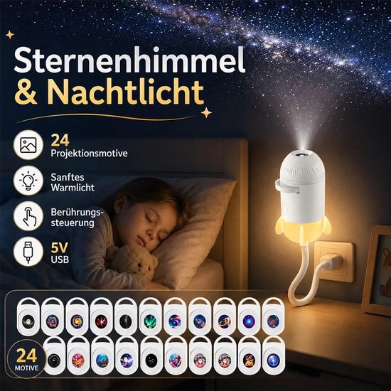 Galaxy-projectie nachtlampje (met 24 patronen), USB LED-sterrenhemellamp, planetariumprojector geschikt voor kinderkamers, slaapkamers en feestdecoratie. — afbeelding 3