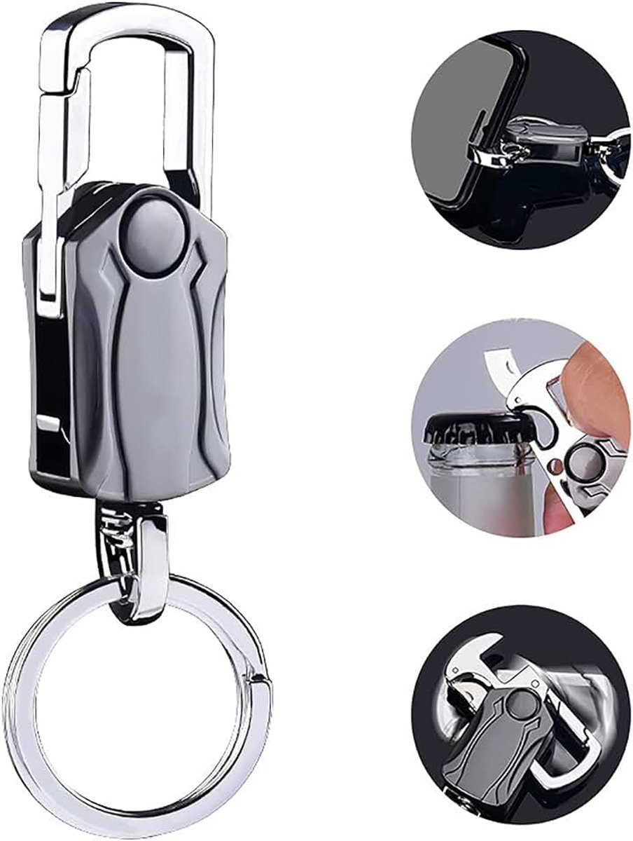 Sleutelhanger Met Bierflesopener, Vingertop Gyroscoop, Mobiele Telefoon Houder - Multifunctionele Autosleutelhanger, Grijszwart, 10