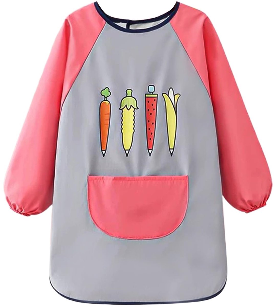 Schort voor kinderen, schilderschort voor kinderen, voor kinderen van 6 tot 12 jaar, knutselschort voor kinderen voor jongens en meisjes voor school, schilderen, koken, activiteiten, grijs roze