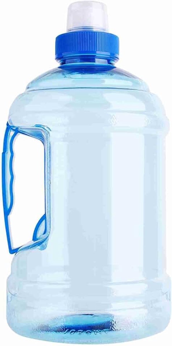 Grote capaciteit sportfles drinkcontainer herbruikbare plastic kan met handvat en deksel voor training fitness gym blauw