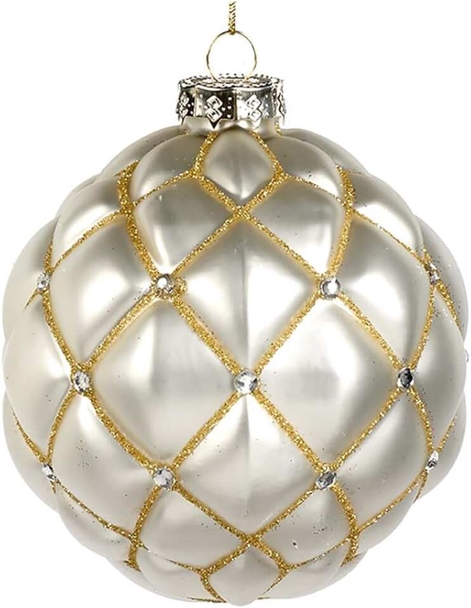 Goodwill Kerstbal glas wit-goud D 10 cm voordeelaanbieding Pro 2 stuks