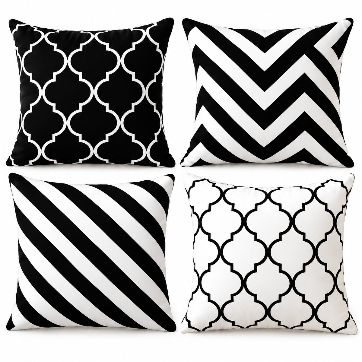Sierkussens set van 4 stuks - INCLUSIEF BINNENKUSSENS 45x45 cm - zwart - wit - zigzag - dubbelzijdig bedrukt - kussensloop  - kussens woonkamer - kussenhoes