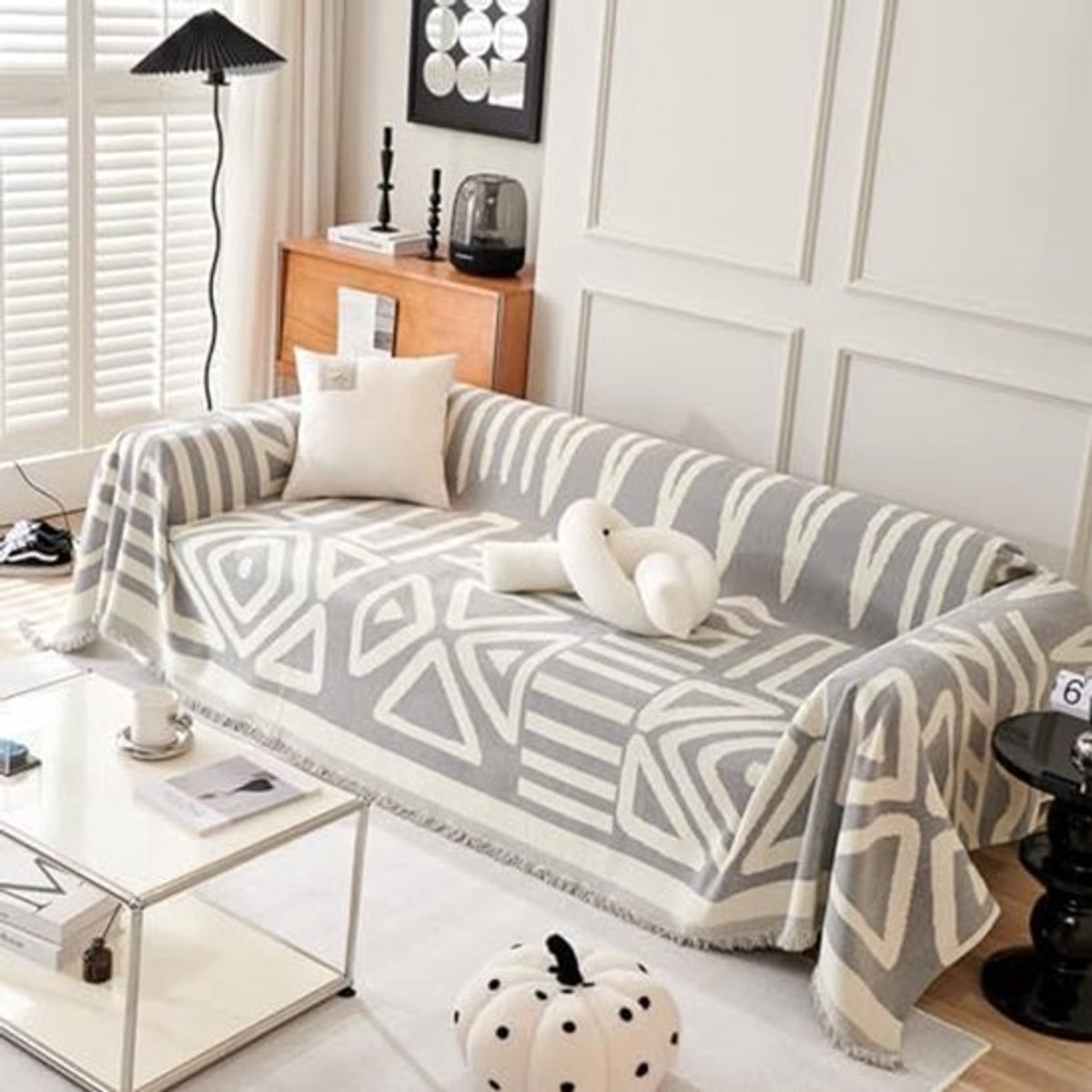 Multifunctionele chenille kwastjes gooi deken voor bank of bed - 180 x 130 cm - Grijs
