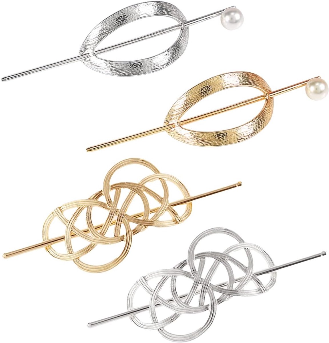 Haarsticks,Forreen 4 Stuks Haarstok Antieke Hollow Franse Stijlvol Keltische Haarclips Vintage Metaal Vormige Haarstokjes voor Bruiloft Feest Kantoor Werk Verloving (Goud,Zilver)