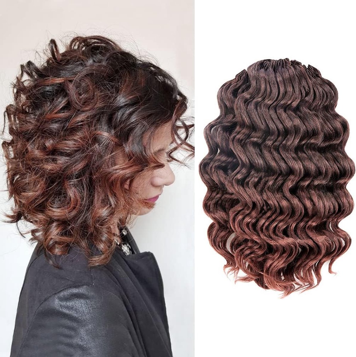 Wave gehaakt haar, 7 verpakkingen 25 cm, ombre bruin, diepe golvende krullende vlechten, synthetische twist gehaakte vlechten, haarextensies, T30#