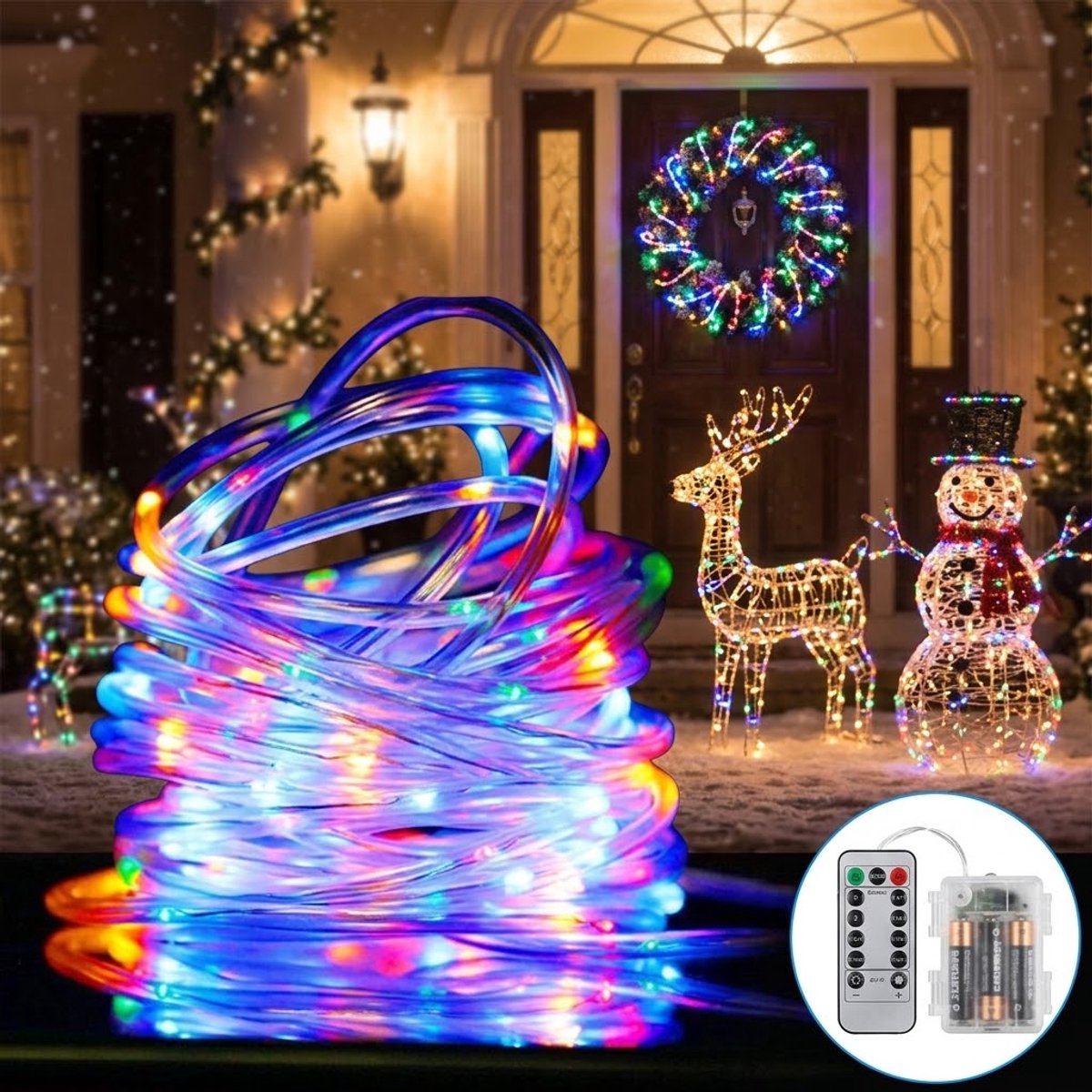 LED Lichtsnoer 12 Meter met Afstandsbediening –Kerstverlichting- Feestverlichting - Lampjes slinger-100 LED, 8 Lichtmodi, IP65 - Multicolour Licht