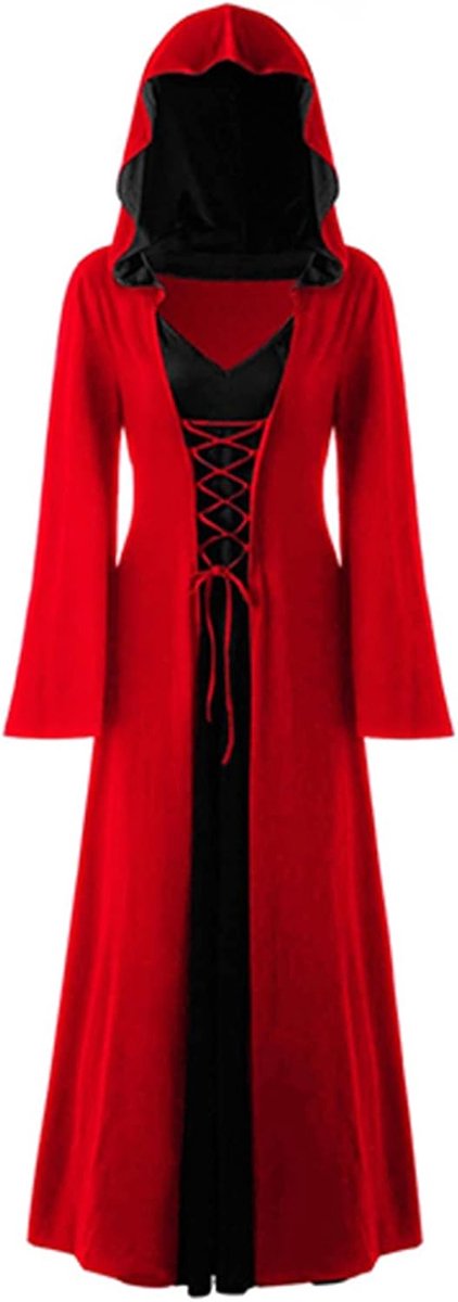 Vintage Heksenjurk, Renaissance Middeleeuws Kostuum Jurk Halloween Vampier Heks Hooded Kostuum