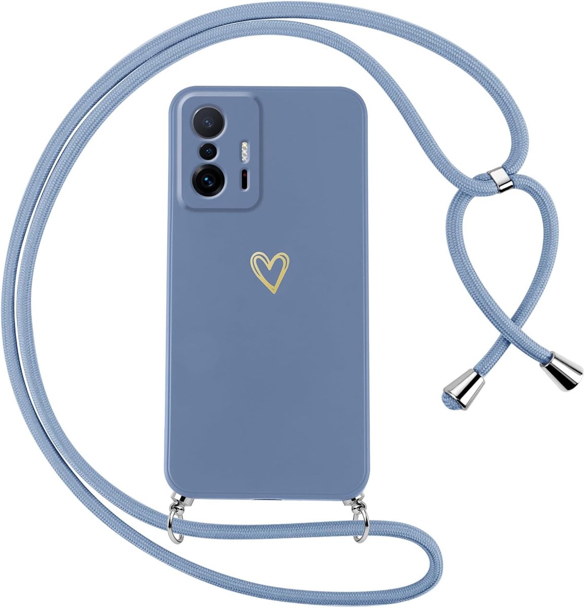 Beschermhoesje voor Xiaomi 11T/Xiaomi 11T Pro 5G met omhangkoord, zachte siliconen hoes met hartpatroon en halsketting, schouderriem, schokbestendig, krasbestendig, verstelbaar koord,