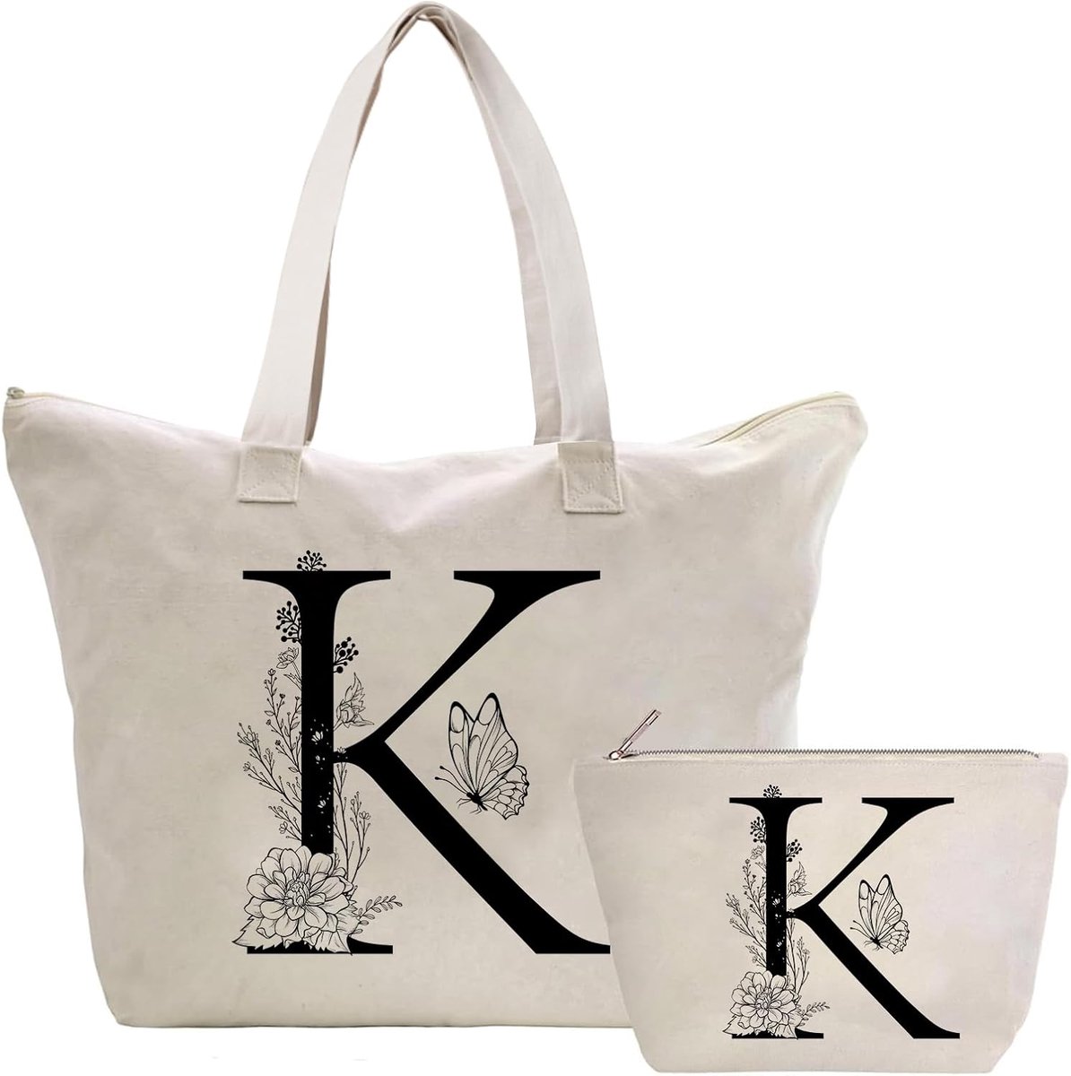 Canvas tas met initialen voor dames, katoen, boodschappentas en make-uptas, cadeau-idee voor vrienden, collega's, moeder, cadeau voor verjaardag, bruiloft, Kerstmis