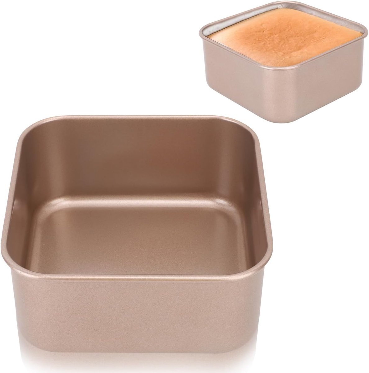 Vierkante bakschaal van koolstofstaal, bakgerei, broodpan, gouden koekjesplaat, brownie, broodrooster, koekenpan voor cake, brood, barbecue (17 x 17 x 8 cm)