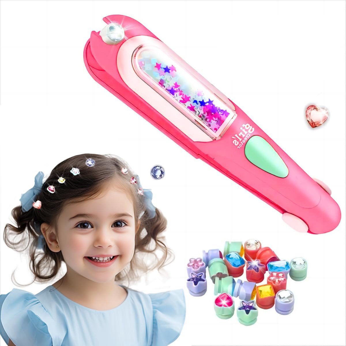 Creatieve set met haarsteentjes-applicator, herbruikbare haarsteentjes, glinsterende haaraccessoires, kerstcadeau voor meisjes en kinderen