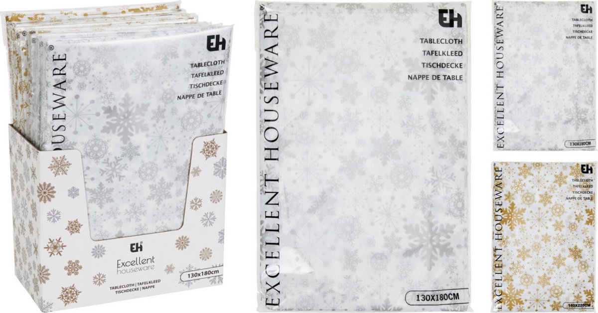 Tafelkleed Flanel 180x130cm Kerst/Sneeuwvlok assorti