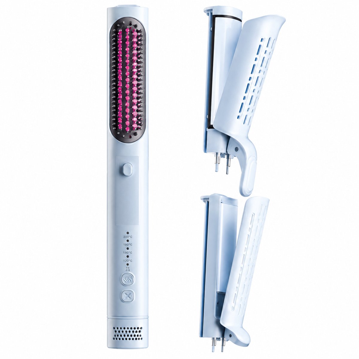 Krultang - 3-in-1 Multistyler en Airflow Krultang - Met Verwisselbare Opzetstukken - 300M Negatieve Ionen - Luxe Cadeau voor Vrouwen - Blauw