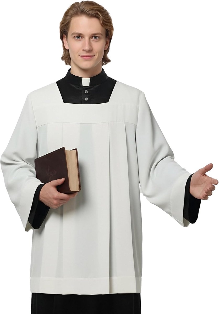 Premium Geestelijken Vestment Set - Elegant Wit Surplice met Geplooide Kant Details