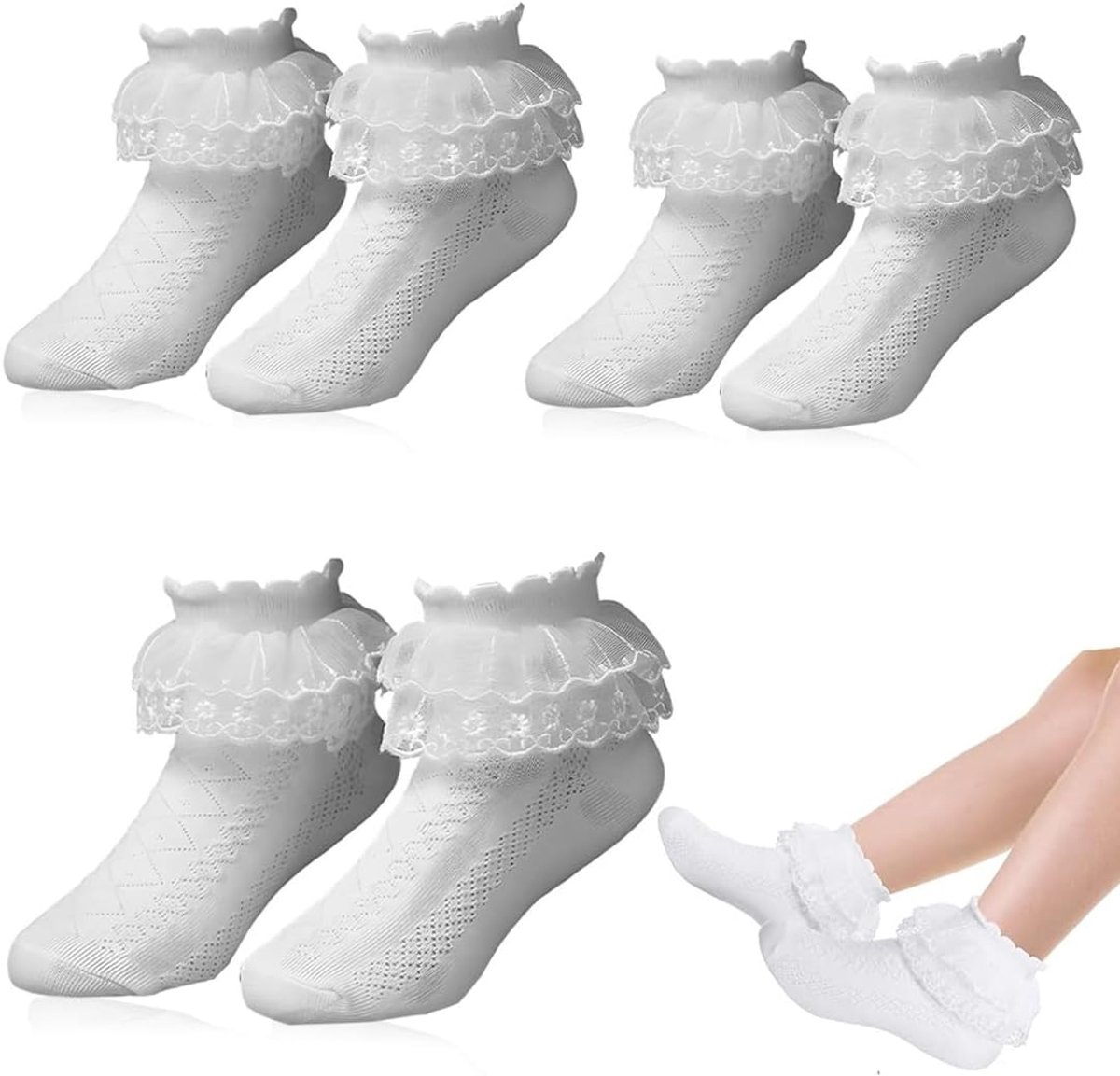 Sokken, meisjes ruches kant sokken kleine kinderen witte kanten sokken school sokken enkel balletsokken