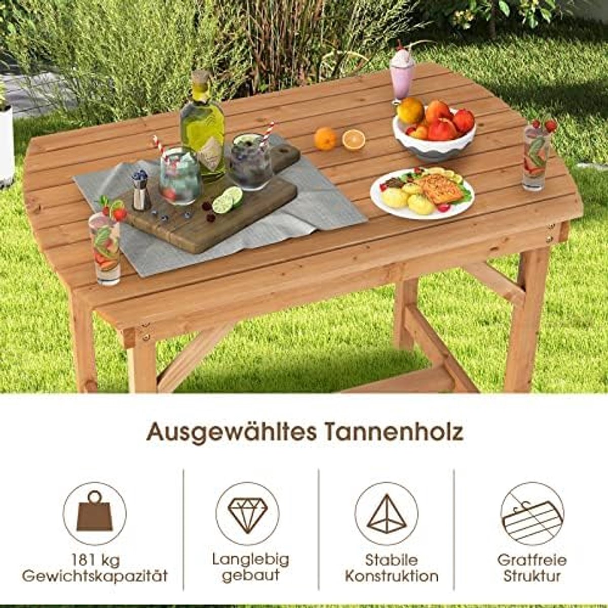 10923NP-BN-tuintafel, tuintafel, dennenhout, natuur, 100 x 60 x 75 cm