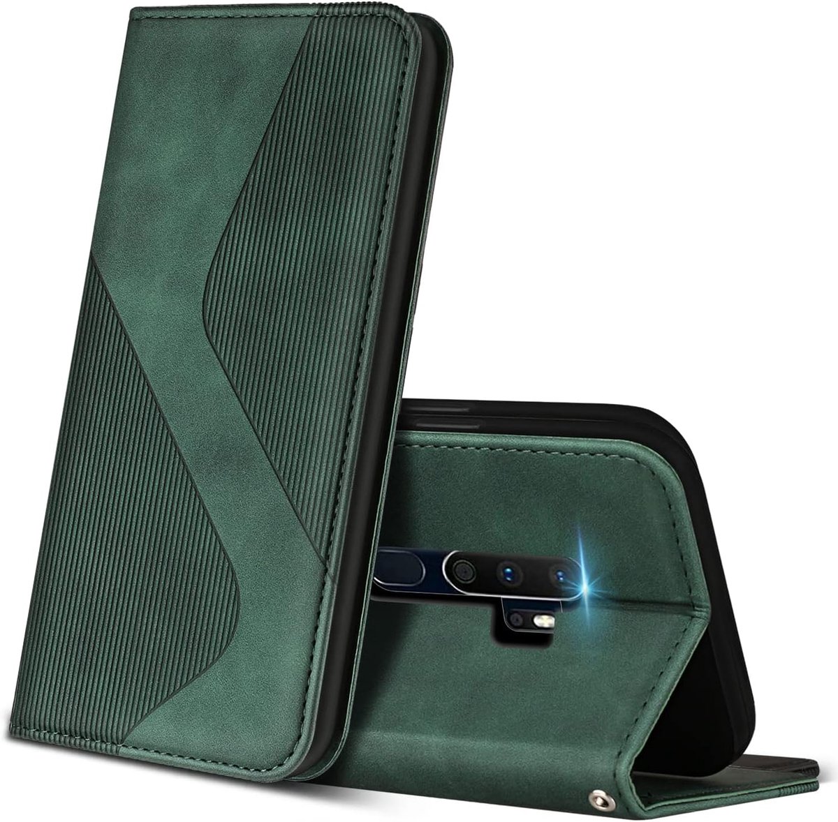 Hoesje voor Oppo A9 2020 / Oppo A5 2020, PU Kunstleer Bookcase Telefoonhoesjes met [Kaartsleuven] [Stand], Flip Case Beschermhoesje voor Oppo A9 2020 / A5 2020 (Groen)