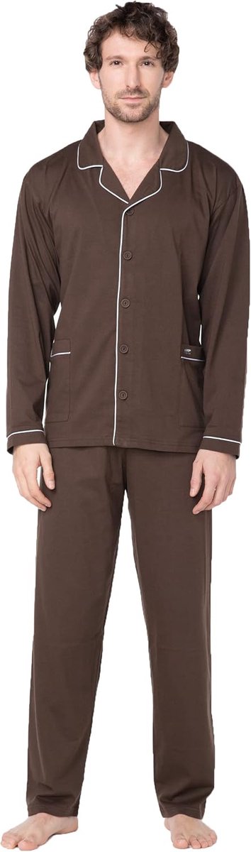 e.VIP Oswald B 882 katoenen pyjama voor heren, bruin, XXX-Large, Bruin (Katoen), 3XL