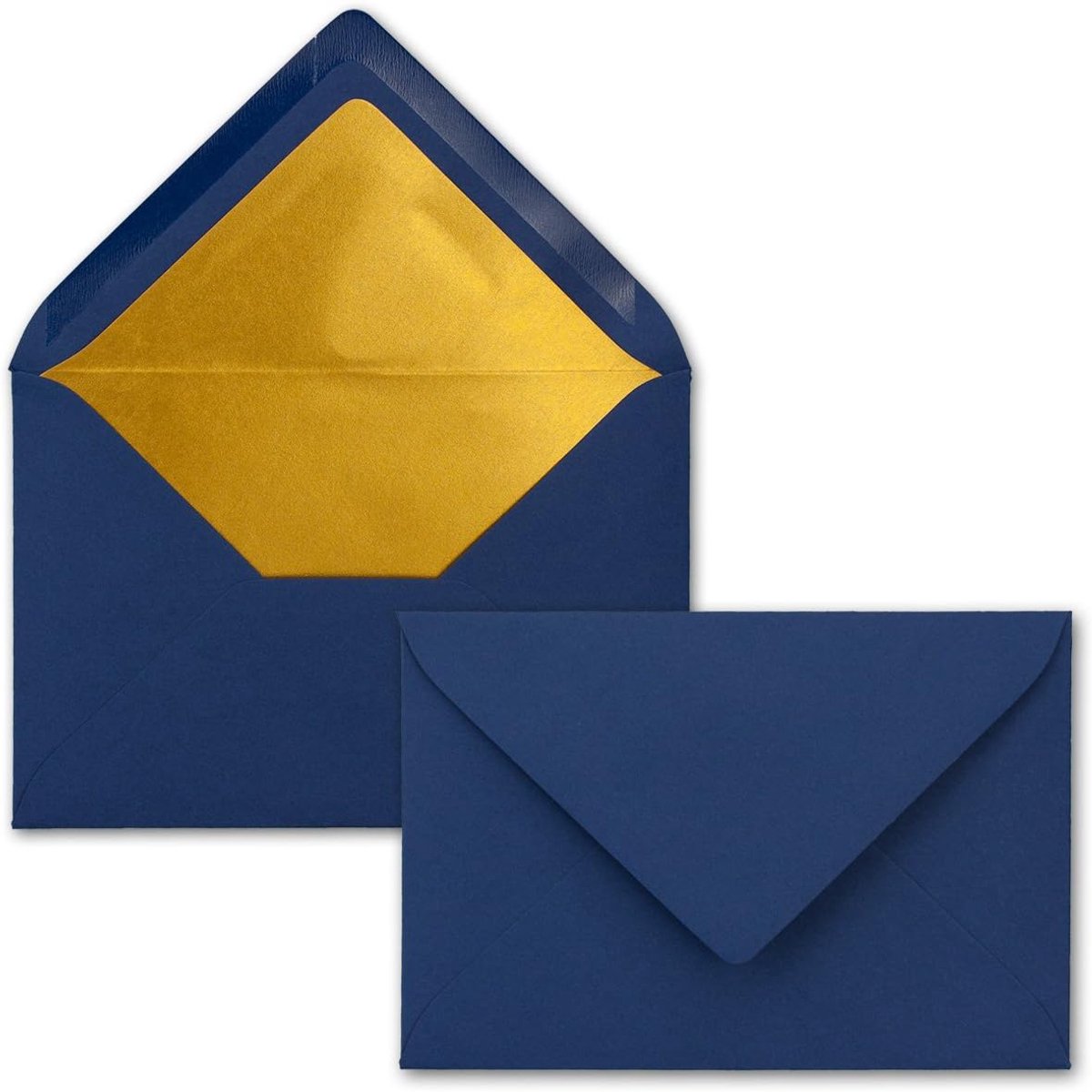 Enveloppen in nachtblauw, 10 stuks - enveloppen DIN C6 (114 x 162 mm), 11,4 x 16,2 cm, natte plakrand, mat oppervlak en goud-metallic voering, zonder venster, voor uitnodigingen