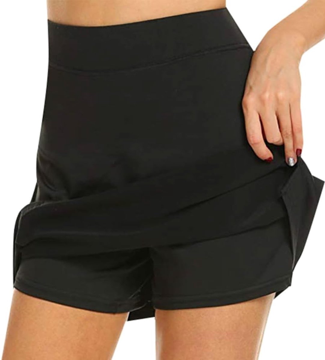 Tennisrok voor dames, kort, sportief, hoge taille, elastisch, 2-in-1, sportief, crossover zomer, mini-rok met shorts en zakken voor sport, training, hardlopen