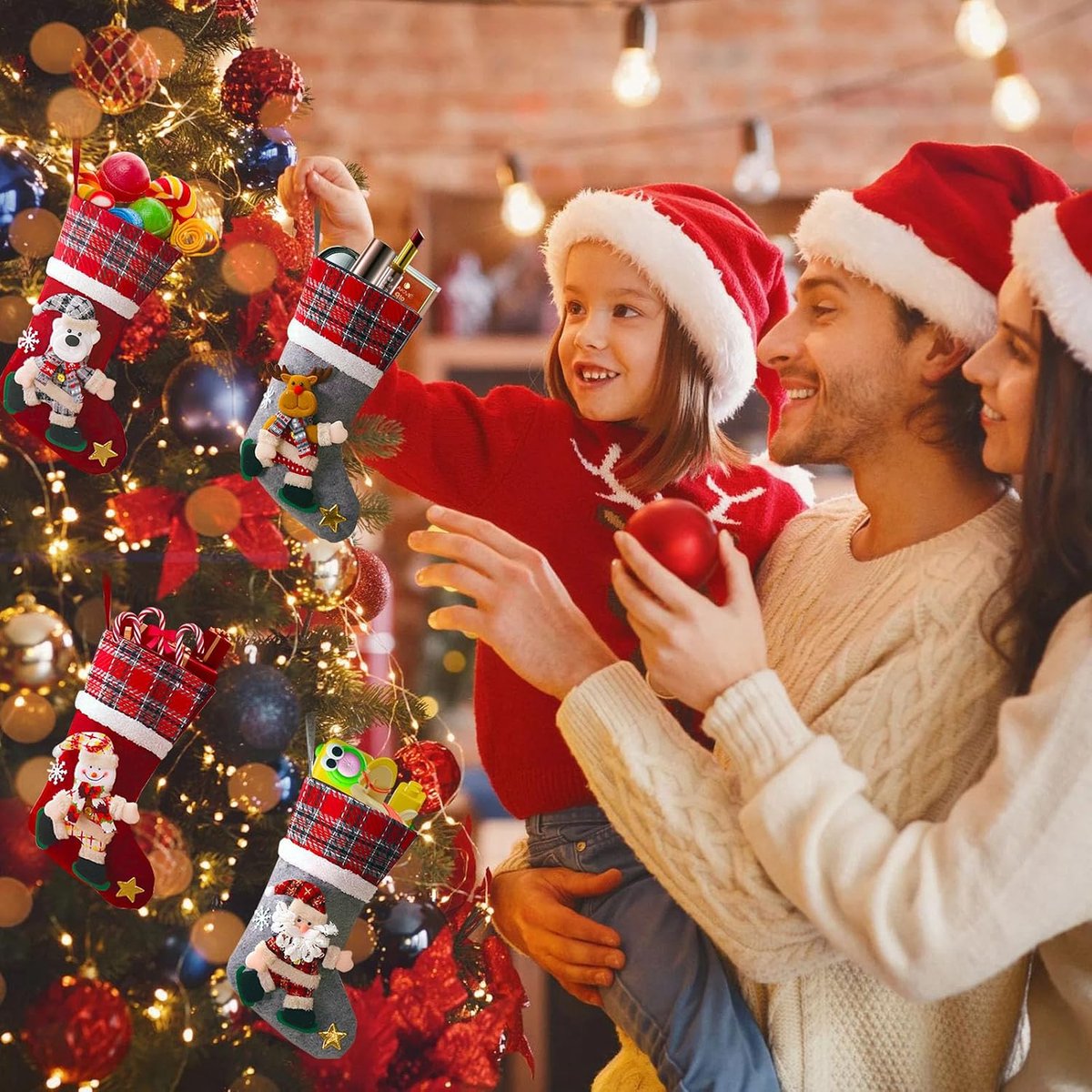 Groot, 4 stuks, kerstkous, cadeauzakjes, kerstlaarzen, gepersonaliseerde kerstsokken om te vullen om op te hangen, voor Kerstmis, open haard, etalage
