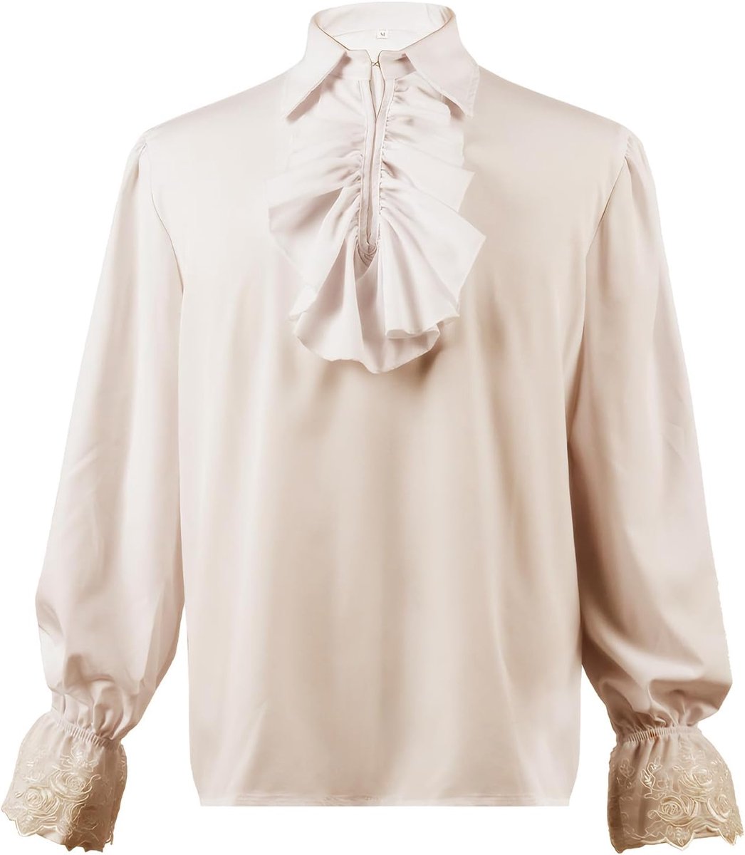 Middeleeuws vintage kostuum ruches hemd heren, piratenhemd voor heren, Halloween carnavalskostuum klassiek retro renaissance gekrulde tops bevat riem