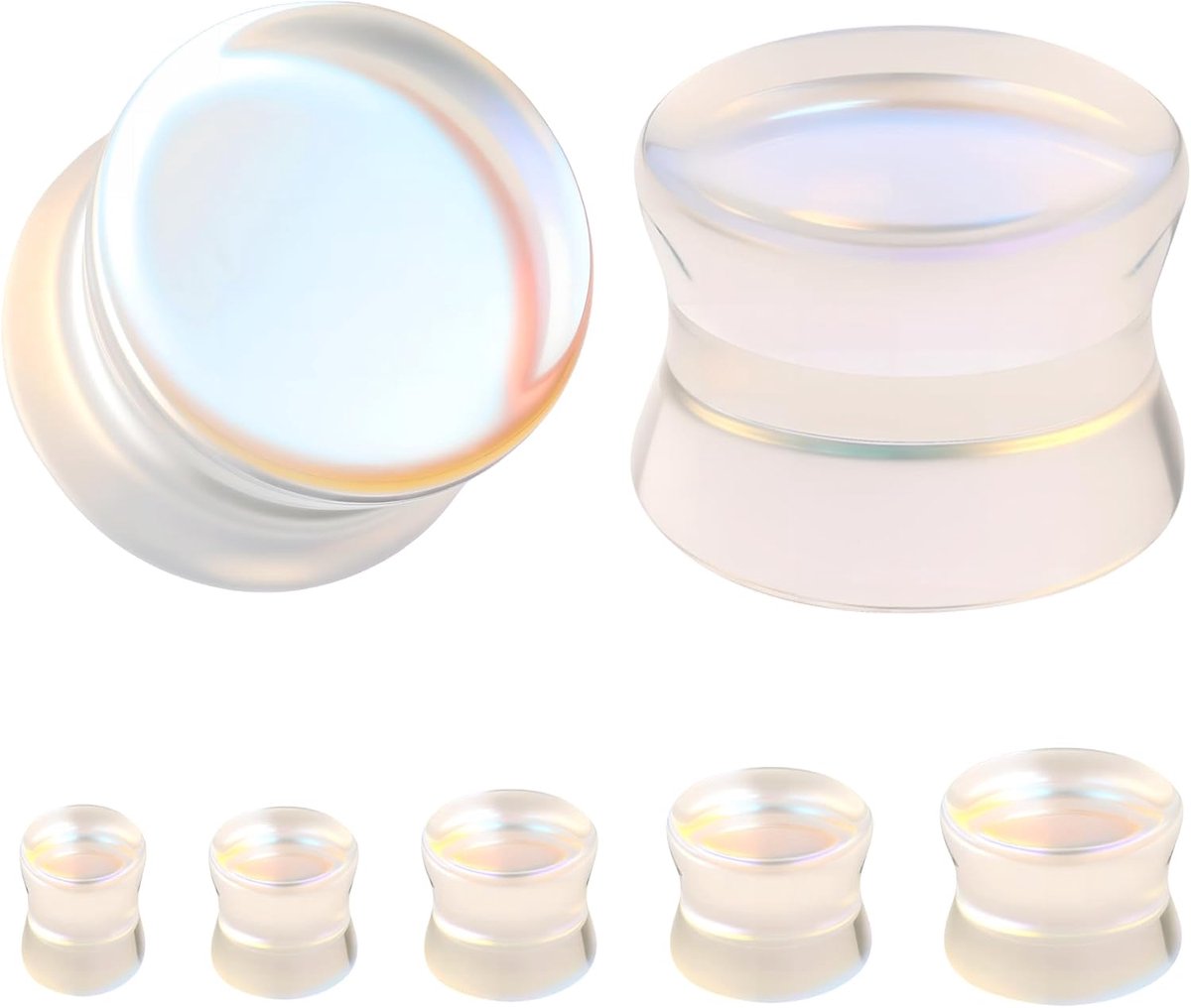 1 Paar Dubbele Uitlopende Meters Voor Oren, Massief Glas Oordopjes Oorbellen voor Vrouwen Mannen, Kleurrijke Oor Stretch Expanders 2G 0G 00G 1/2 "9/16"
