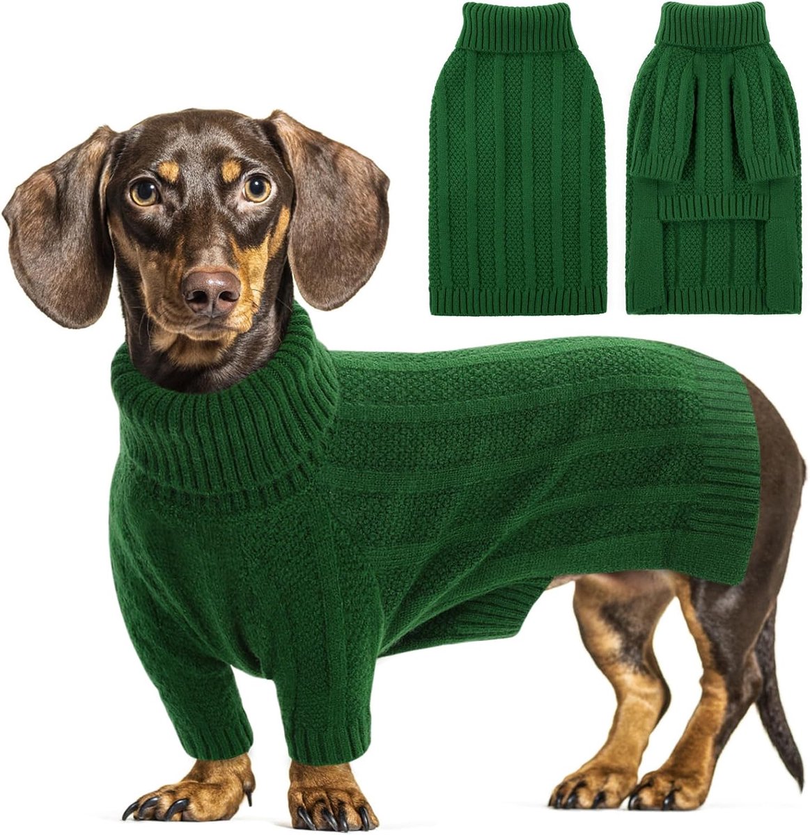 Kleine hondentrui, zachte en gezellige gebreide kleding voor Yorkshire, poedel, cockapoo, pommeren (groen, S)
