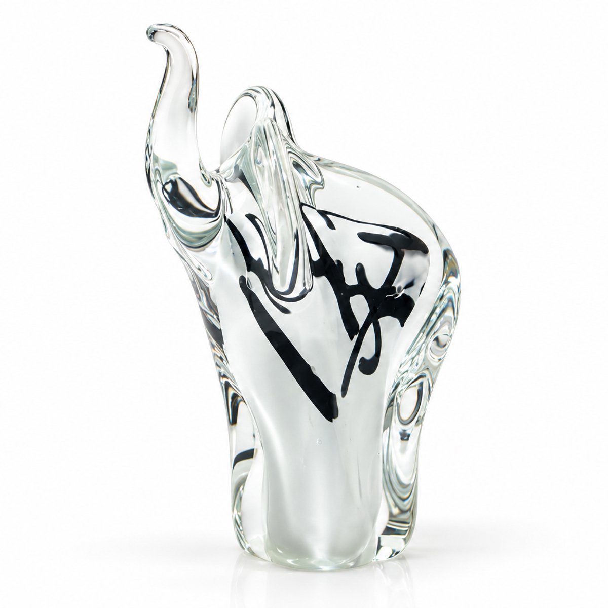 Glazen Olifant Beeld Zwart Wit – Decoratief Olifantenbeeld – 12 cm