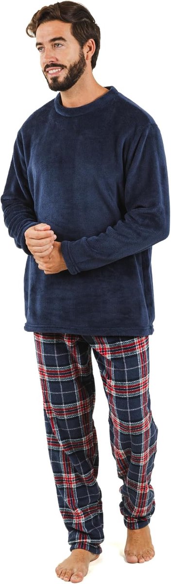 Winterpyjama voor heren, coraline-fleece pyjama met lange mouwen en lange broek, comfortabele en warme pyjamaset, herenpyjama voor de winter