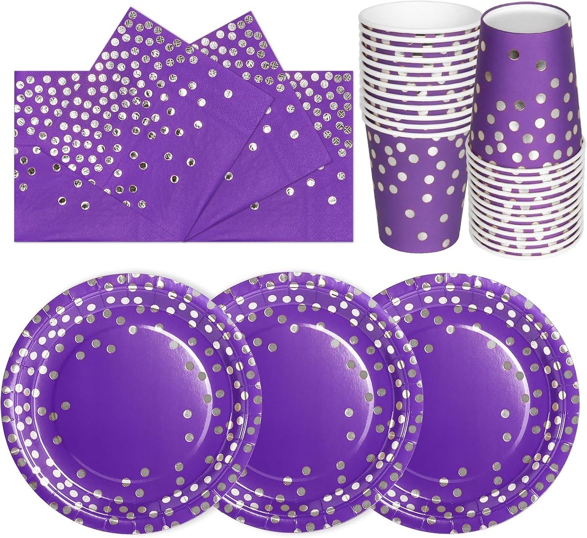Servies 72 stuks violet zilver kinderen verjaardag meisjes party decoratie accessoires set papier servies set-24 gasten