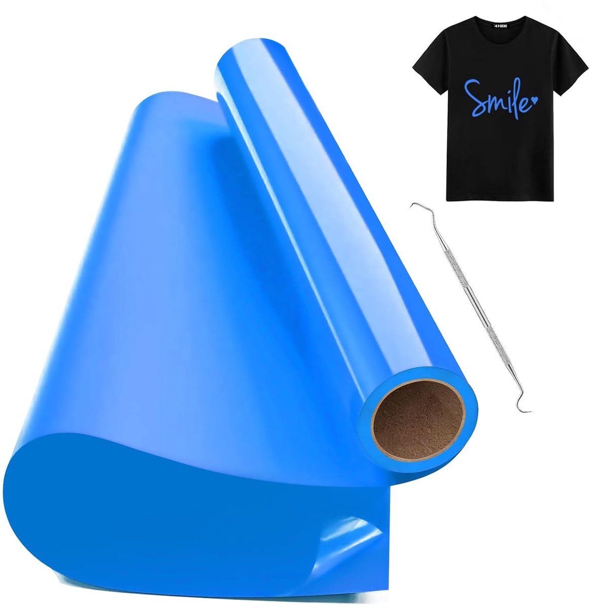 On Vinyl Blauw, 30.5cm x 300cm Opstrijkbare Vinylrol Voor Stoffen met Wiedgereedschap, Heat Transfer Vinyl, Flex Folie Blauw Voor T-Shirt DIY