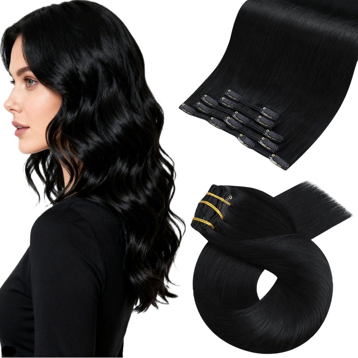 Clip in Hair Extensions Echt Menselijk Haar 20 Inch voor Vrouwen 5