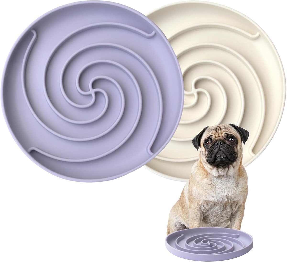 Hondenpuzzelkom - Siliconen Slow Feeder Hondenbak voor Gezond Eten - Puppy Slow Feeder Antislip Ontwerp Vaatwasser Magnetron Veilig (Wit en Paars)