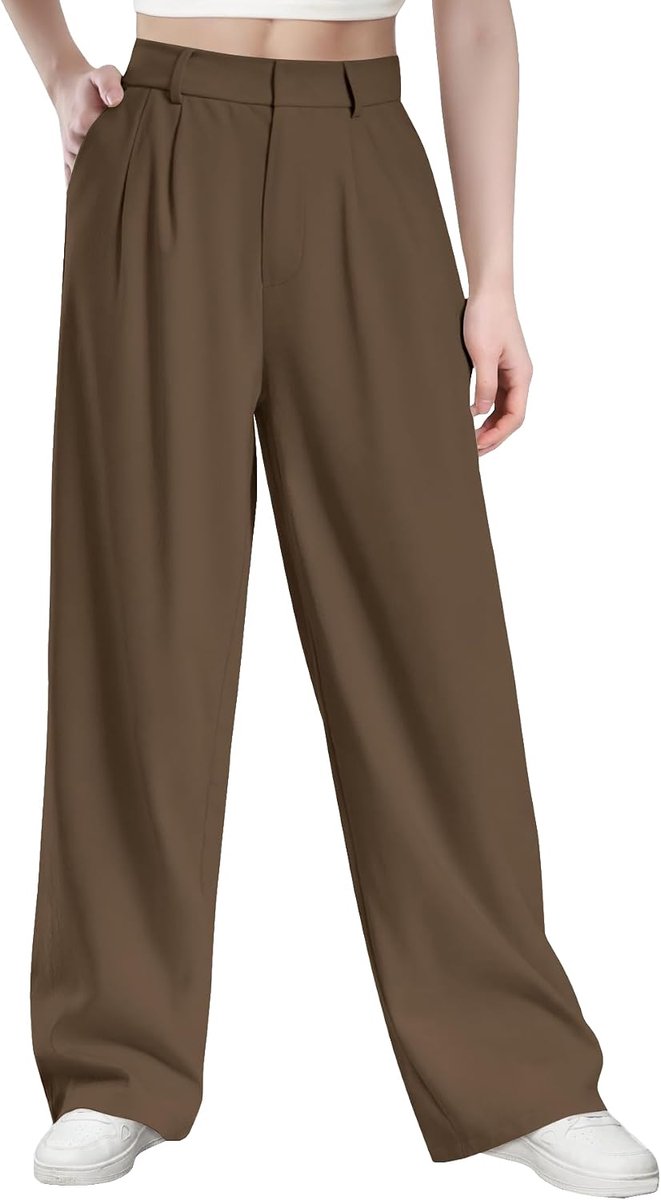 Casual damesbroek met hoge taille, polyesterweefsel, elastaan met hoge dichtheid, elegante en geraffineerde werkbroek met zakken