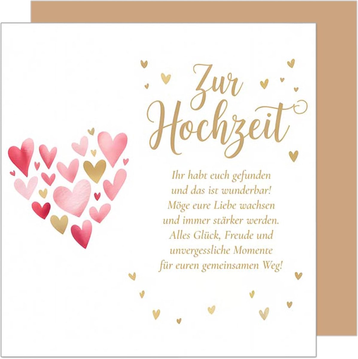 Seidel Premium vierkante wenskaart voor bruiloft met envelop. Bruiloftskaart Kaart Wenskaart Vermaling Vrouw & Man Liefde Hart Spreuk (HQ151 SW025)