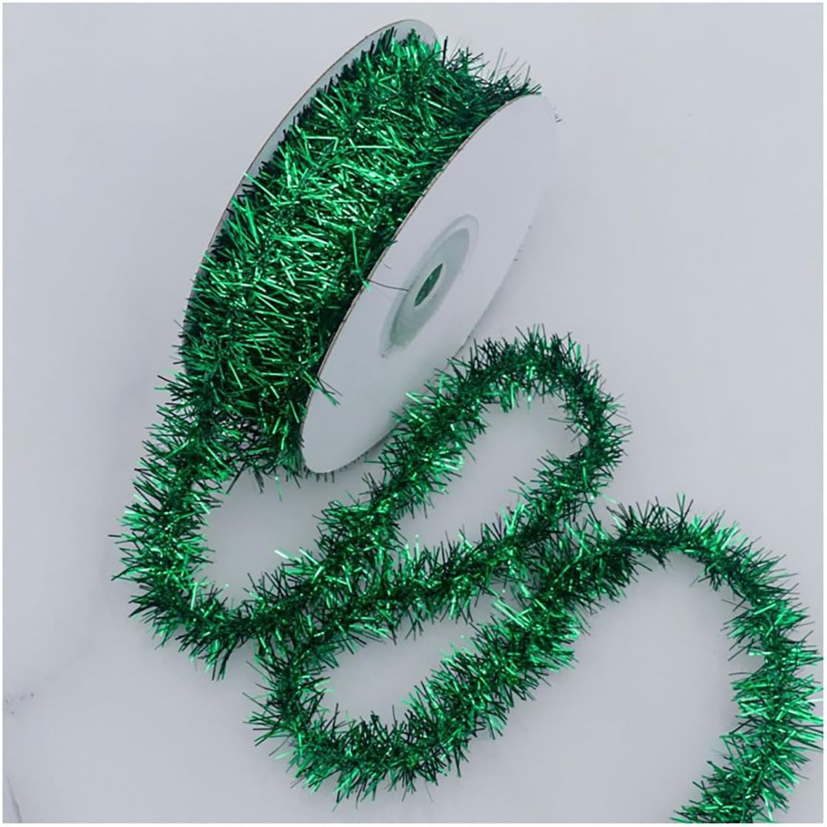 Lametta slinger, dunne kerstslinger, glitter decoratielint cadeaulint, decoratief lint, metallic glitterlametta voor kerstboom, verjaardag, groen, 4,5 m