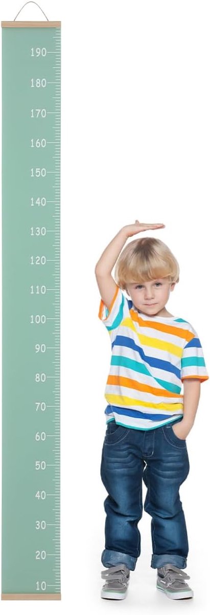 1 stuk meetlat voor kinderen, liniaal om aan de muur op te hangen, van canvas, groen hoogtemeetdecoratie voor thuis, 200 x 20 cm