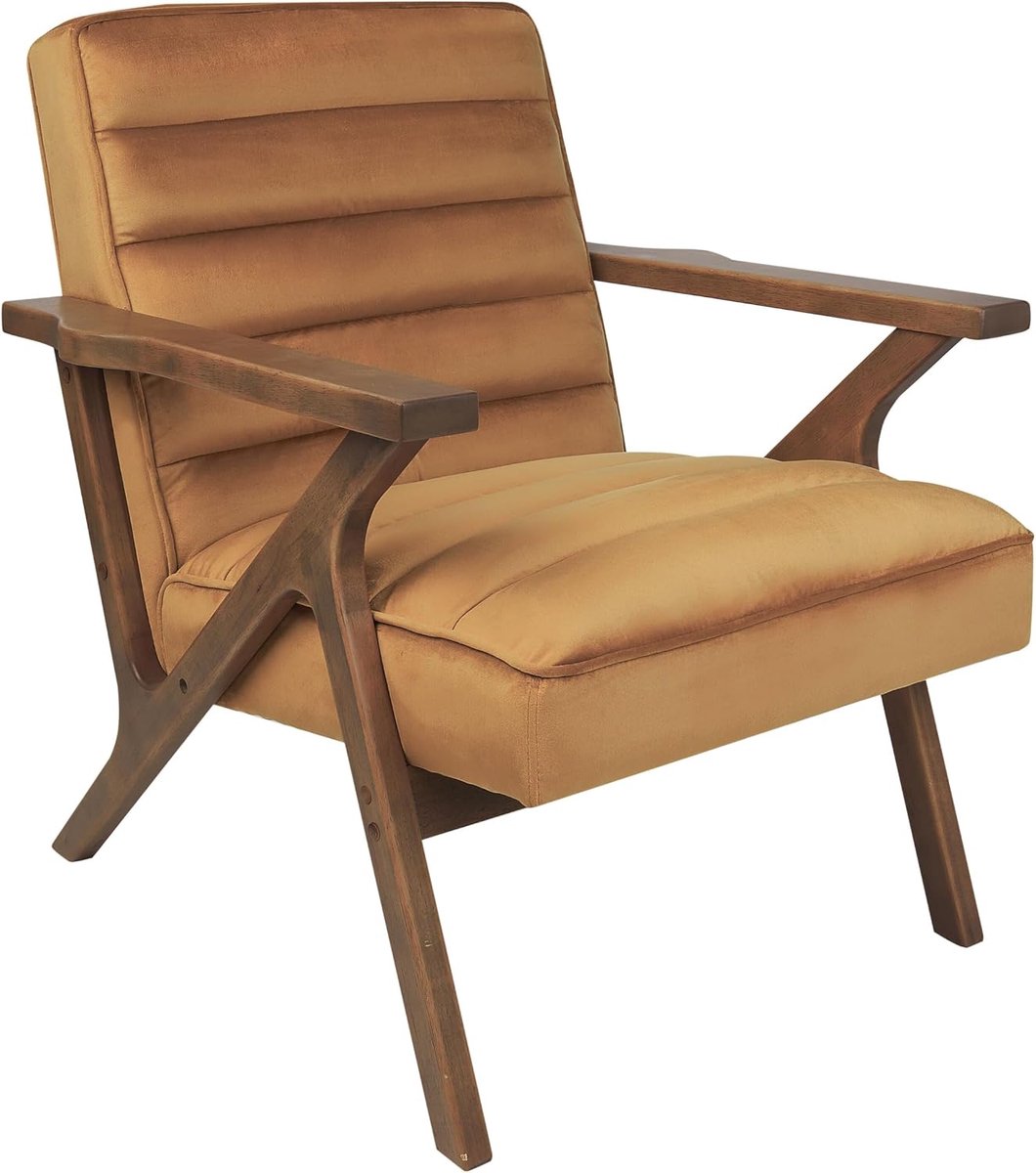 Woonkamer fauteuil fluweel gestoffeerd houten frame bruin Kisa