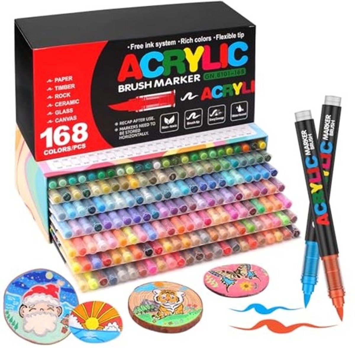 168 Kleuren Acryl Penseelmarkers Set - Verf Pennen voor Steen, Glas, Keramiek en Stoffen