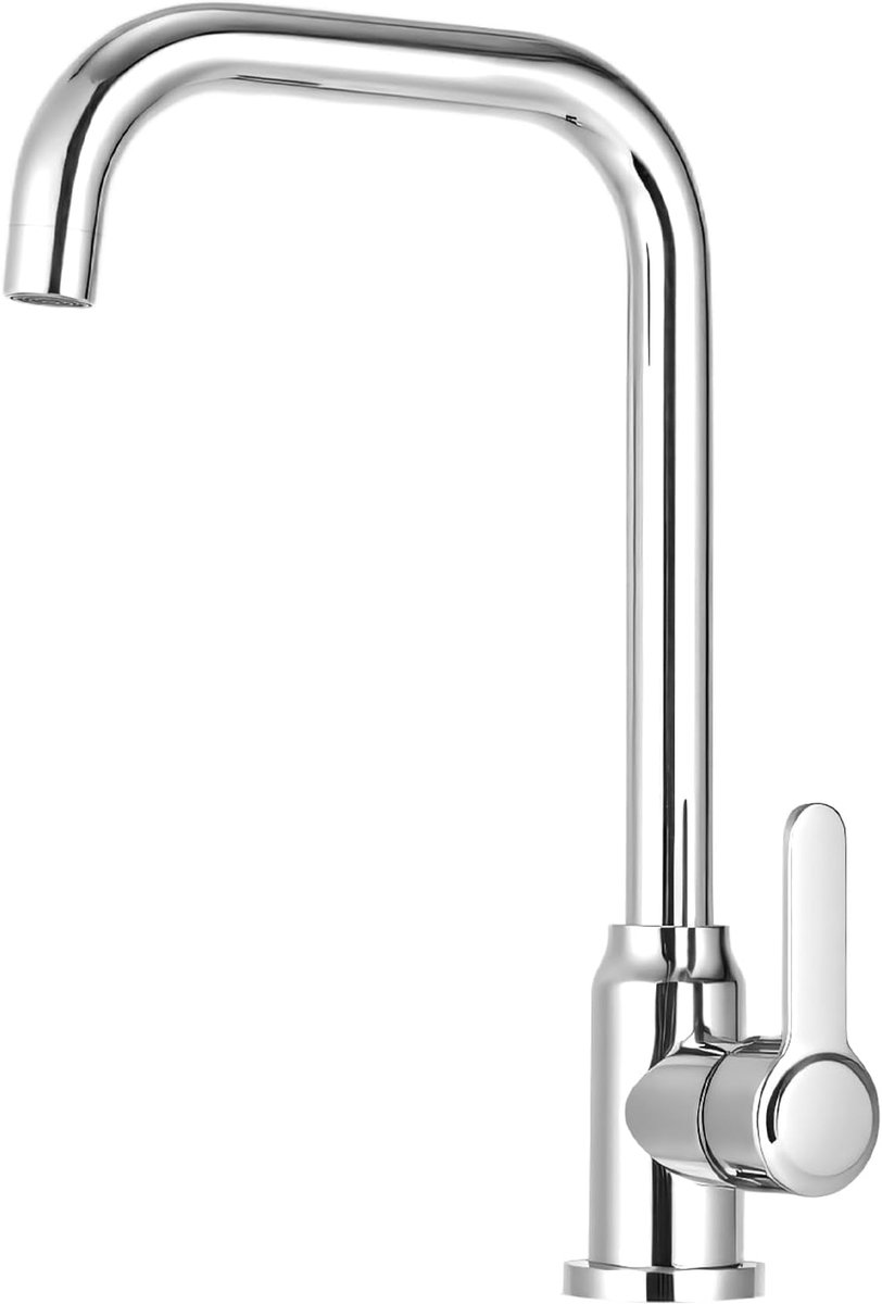 Kraan voor de keuken, keukenkraan met 360 graden draaibaar, roestvrij staal, spoelbakarmatuur voor de keuken met koud en warm water, L-vormige mengkraan, keukenspoelbak armatuur met enkele
