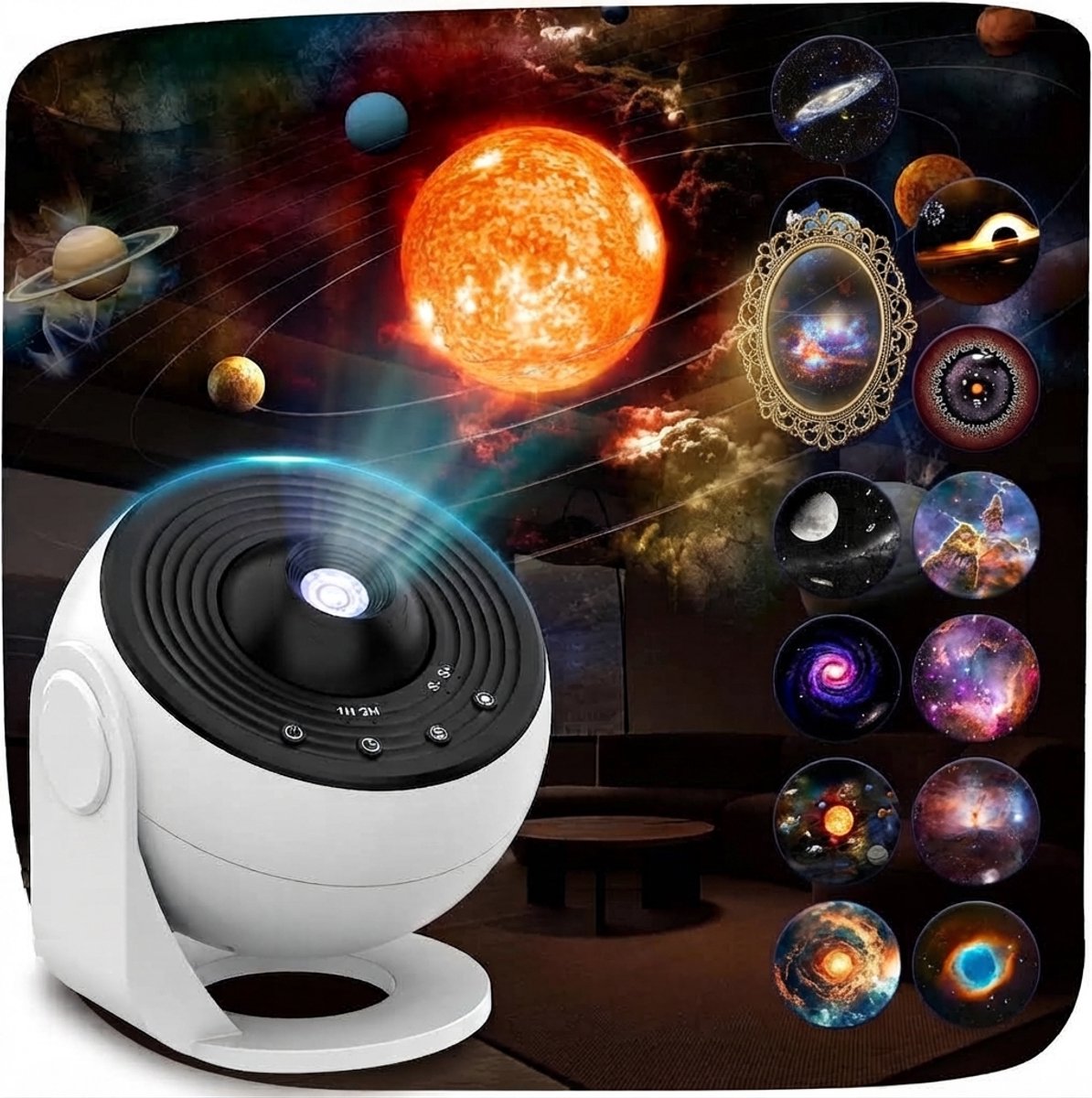 Livatto Planetariumprojector - Sterrenplafondprojector met 13 Filmschijven - LED Lichtprojectielamp voor Slaapkamer - 360° Draaibaar en Instelbare Focus