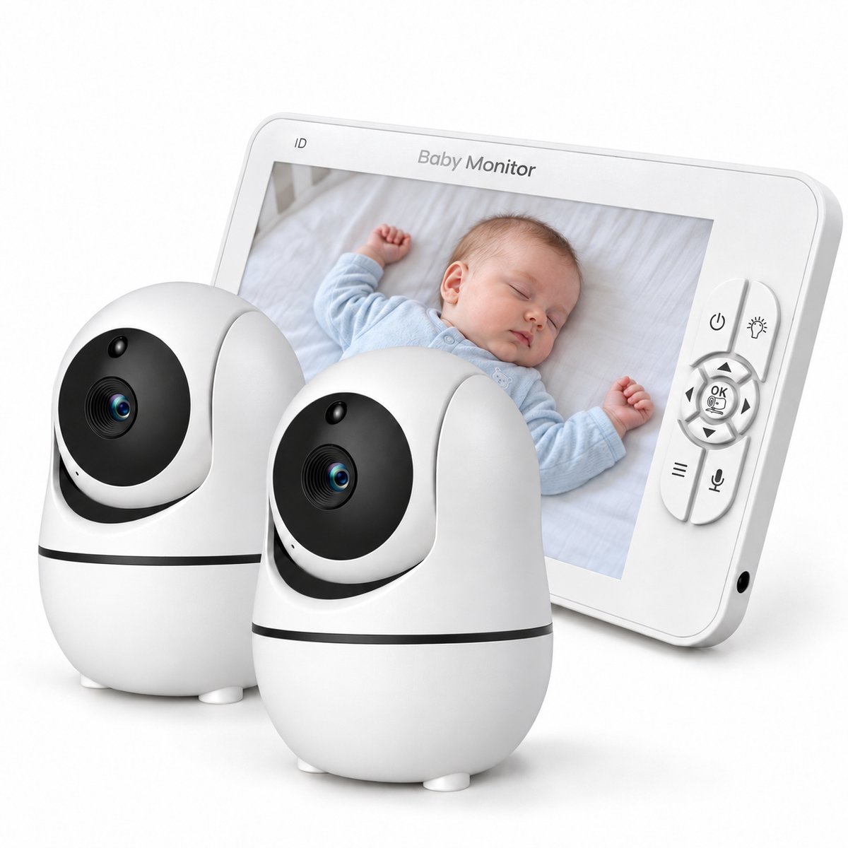 Nexeli NX-BC-72 Babyfoon met 2 Camera's – 7 Inch 1080P HD Monitor – Split Screen – 4x Zoom – Nachtzicht – Terugspreekfunctie – Pan & Tilt