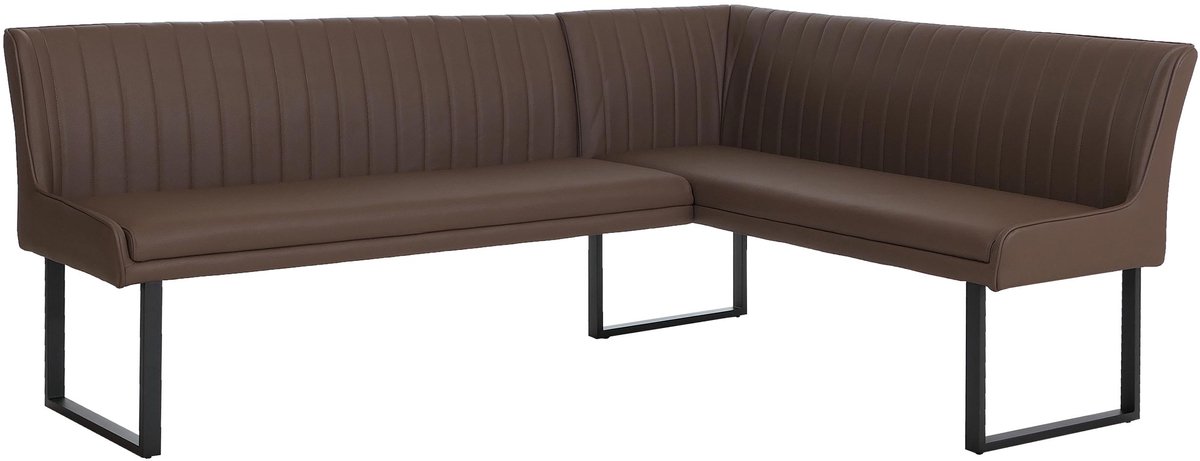 Hoekbank MCW-O82, eetkamerbank, kunstleer en metaal, 210 x 159 cm ~ bruin