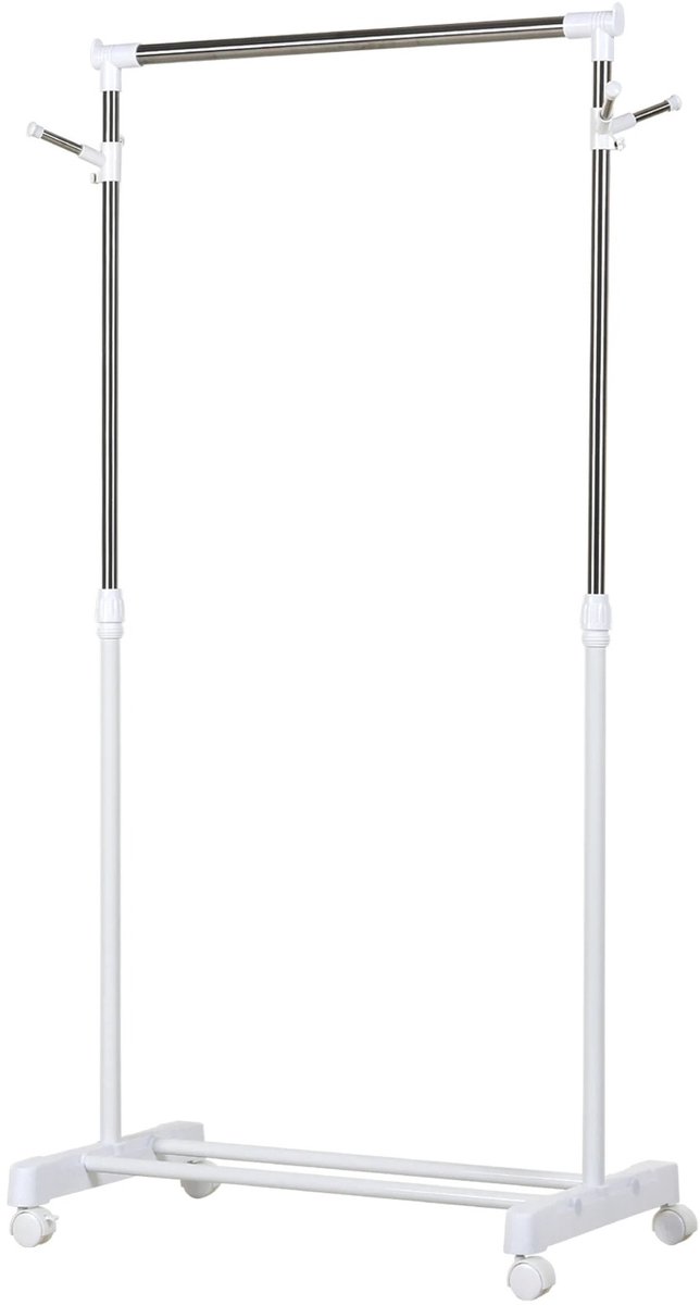Atlasyx kledingrek - Kapstok - Opbergrek - Garderoberek - Kledingstandaard - Kapstok op wielen - 4 Wielen - 68,5 x42x 145 cm - Wit
